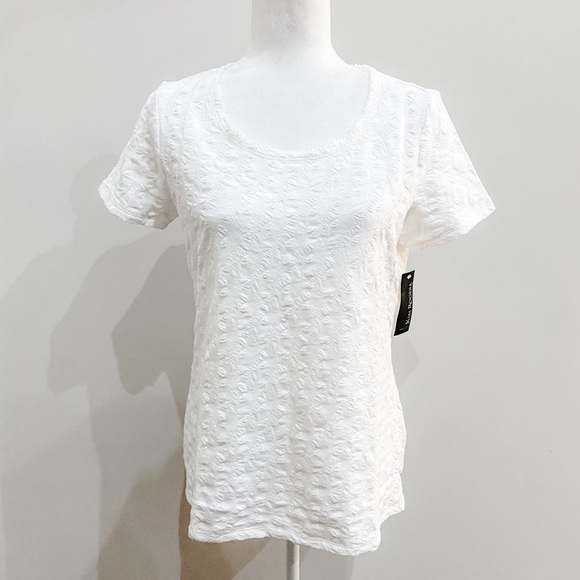Kim Rogers White Textured Stretch Short Sleeve Top - Picture 1 of 6